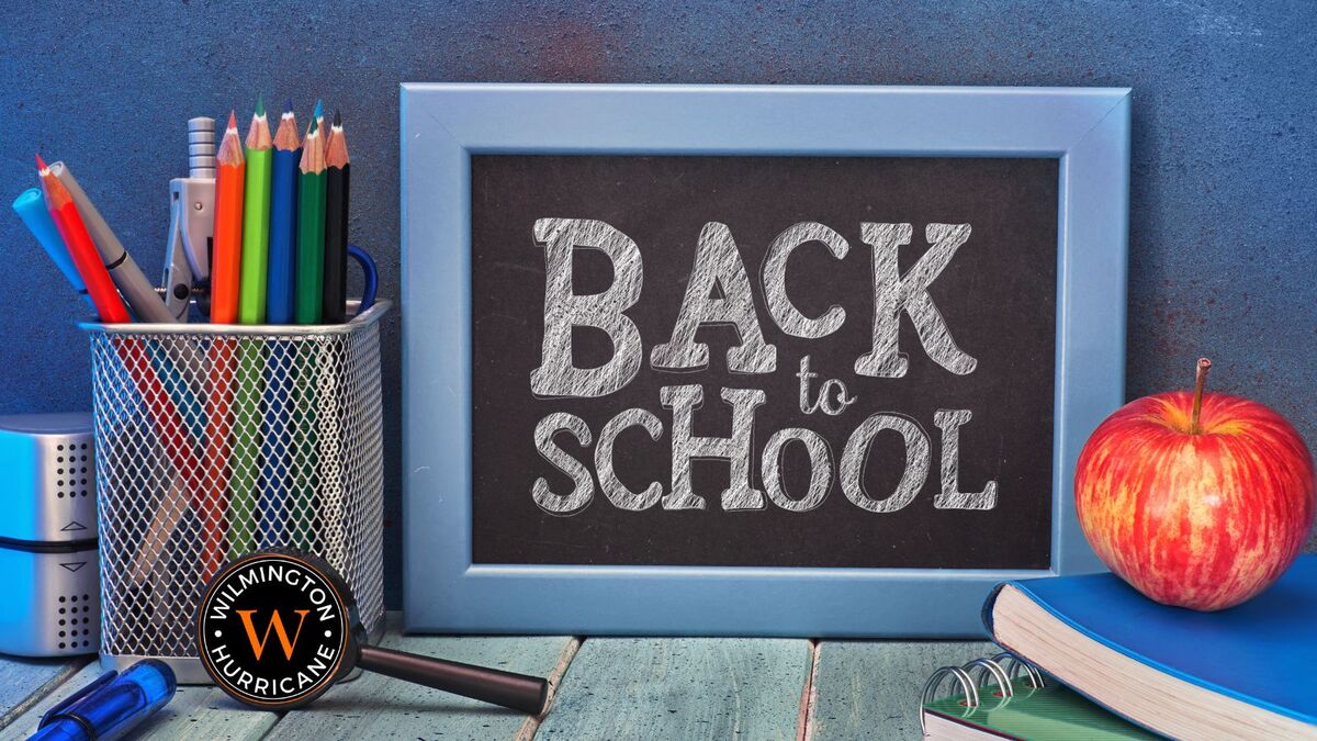 Back to school newsletter link (back to school on chalkboard with school supplies on desk